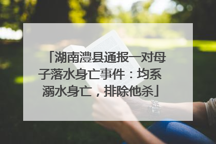 湖南澧县通报一对母子落水身亡事件：均系溺水身亡，排除他杀